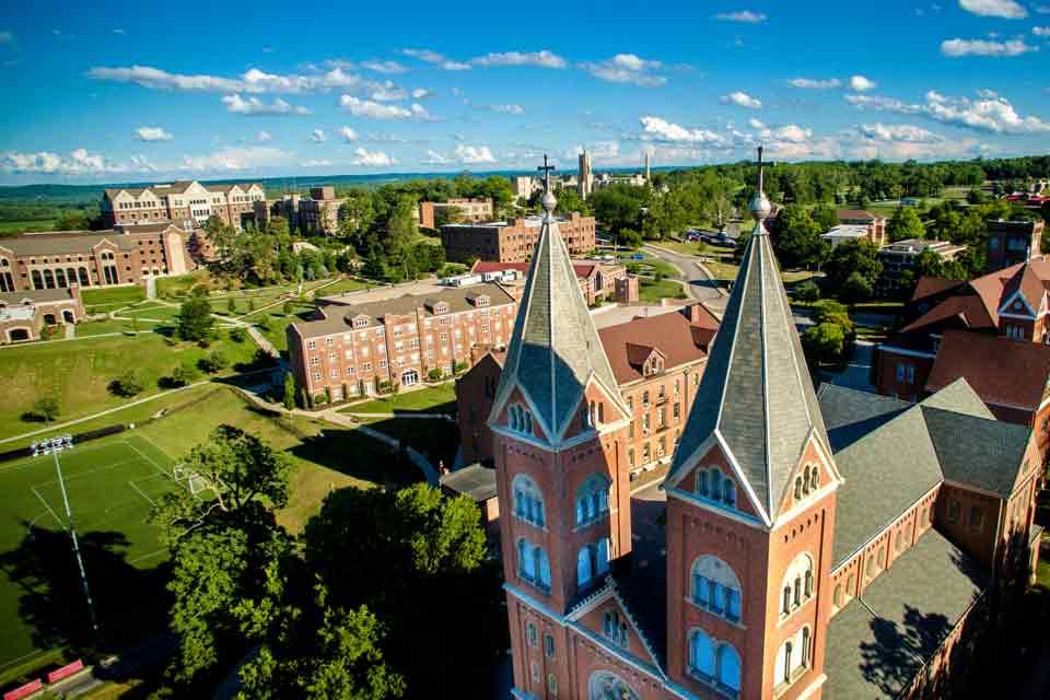 A aerial photo of campus